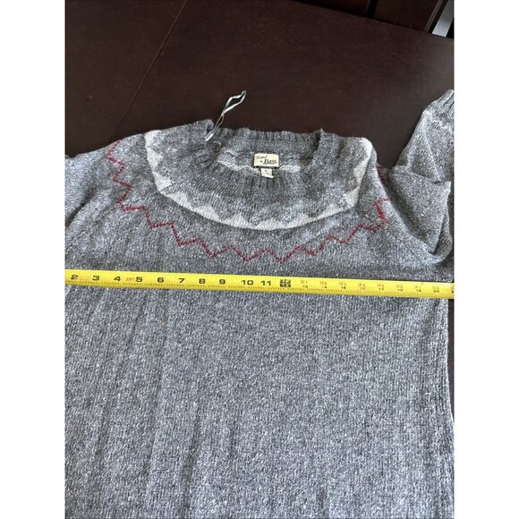 Bass Gray Knit Sweater Dress Red & White Patterned Yoke Long Sleeves Knee-Length - Picture 7 of 9